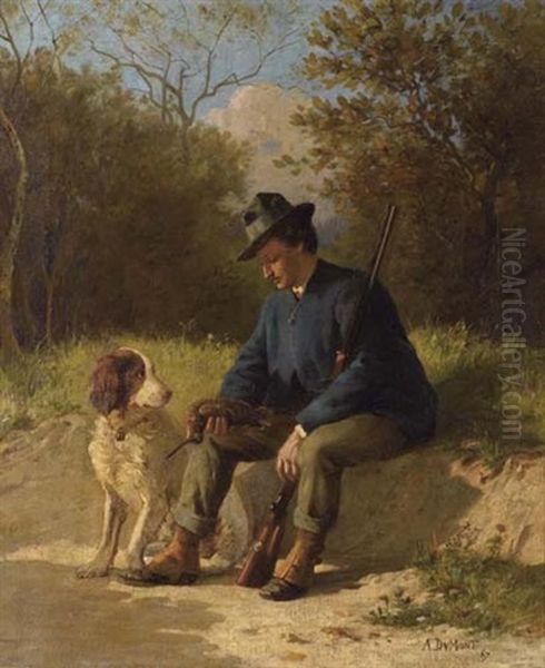 Portrait D'edmond Eynard Avec Son Fusil Et Son Chien De Chasse by Alfred-Paul-Emile-Etienne Dumont