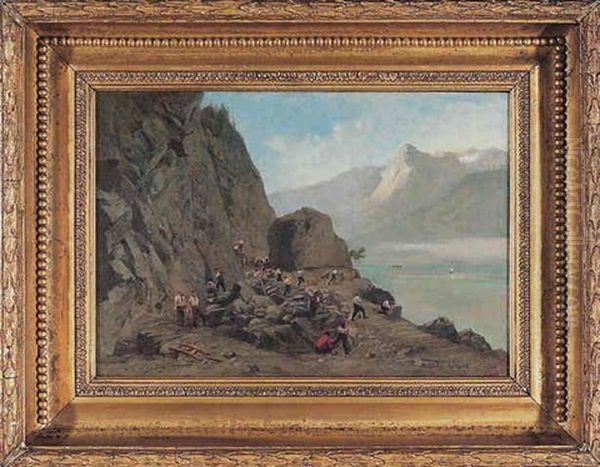 Bau Der Axenstrasse Oil Painting by Alfred-Paul-Emile-Etienne Dumont