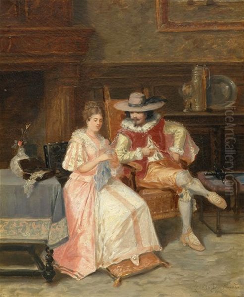 Noble Couple In Historical Costume In An Interior Oil Painting by Francois Dumont