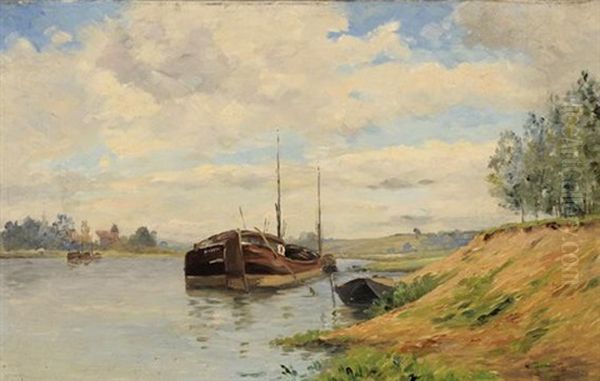 Peniche Sur La Rivere Oil Painting by Henri Dumont