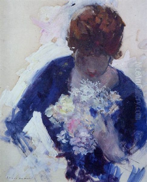 Femme Au Bouquet De Fleurs Oil Painting by Henri Dumont