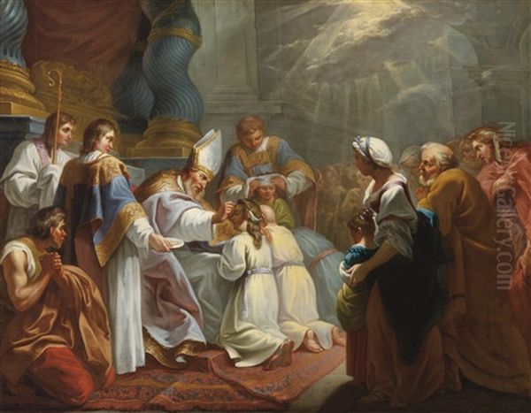 La Confirmation Oil Painting by Jean (le Romain) Dumont