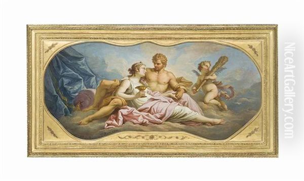 Hercule Et Omphale Oil Painting by Jean (le Romain) Dumont