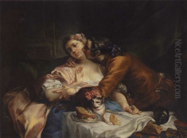 The Stolen Kiss Oil Painting by Jean (le Romain) Dumont