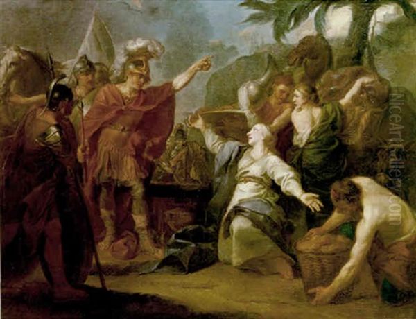 The Offering Of Abigail Before David Oil Painting by Jean (le Romain) Dumont