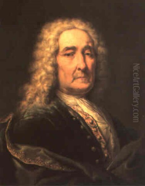 Portrait De Monsieur Bocque, En Buste, Portant Une Perruque Et Une Veste Bleue Oil Painting by Jean (le Romain) Dumont