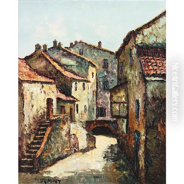 Village Oil Painting by Pierre Dumont