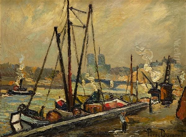 Vue De Port Oil Painting by Pierre Dumont