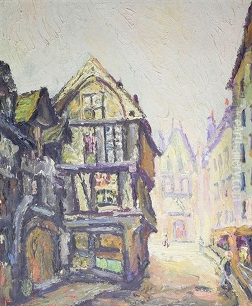 Le Logis Saint Romain, Rue Saint Romain A Rouen Oil Painting by Pierre Dumont