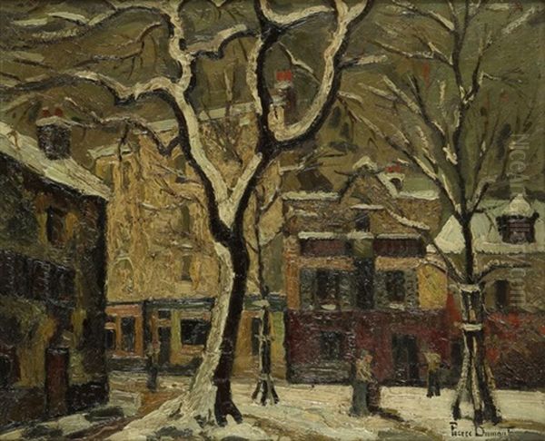 La Place Du Tertre Sous La Neige Oil Painting by Pierre Dumont