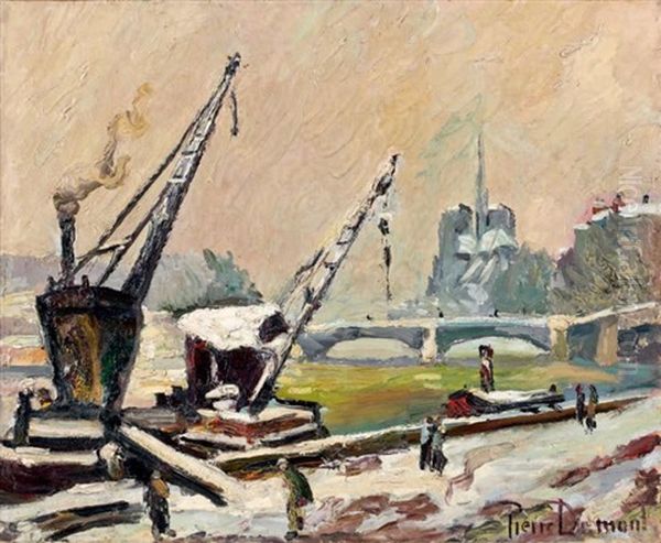 Peniches Sous La Neige, Paris Oil Painting by Pierre Dumont