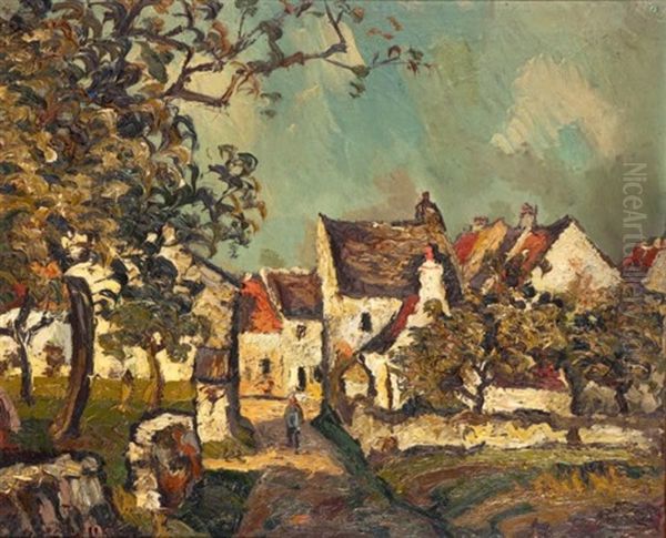 Village Oil Painting by Pierre Dumont