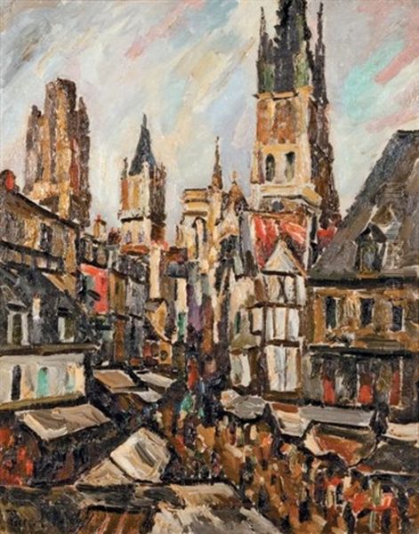 Le Marche Rue De L'epicerie A Rouen Oil Painting by Pierre Dumont