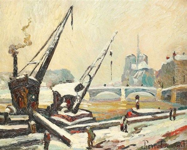 Hiver, Paris La Seine A Notre Dame Oil Painting by Pierre Dumont