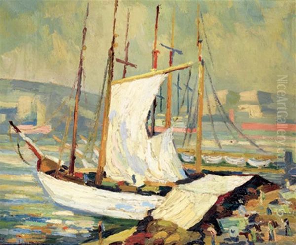 Voiliers Au Port Oil Painting by Pierre Dumont