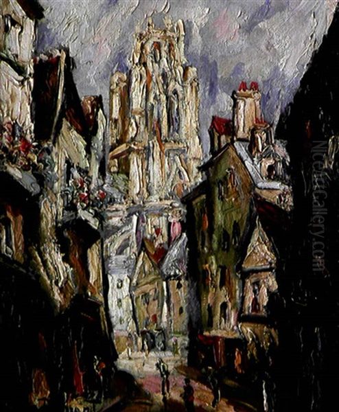 Rue De L'epicerie Et La Cathedrale Oil Painting by Pierre Dumont