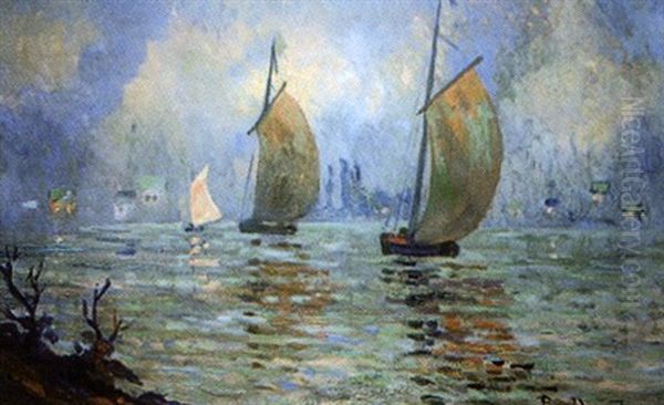 Voiles Sur La Seine Oil Painting by Pierre Dumont