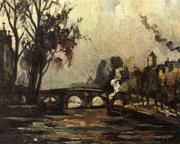 La Seine Au Pont-marie Oil Painting by Pierre Dumont