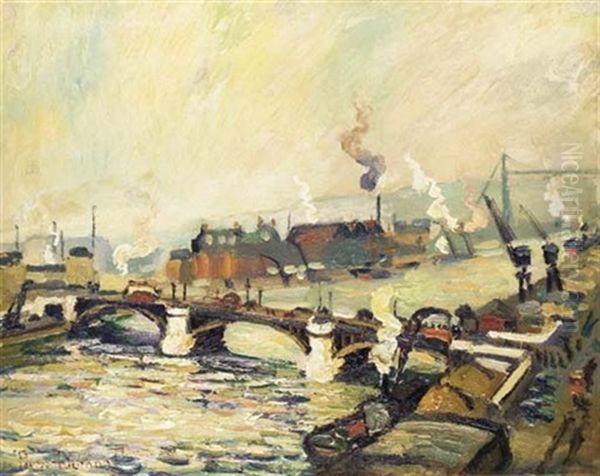 Pont Sur La Seine A Rouen Oil Painting by Pierre Dumont