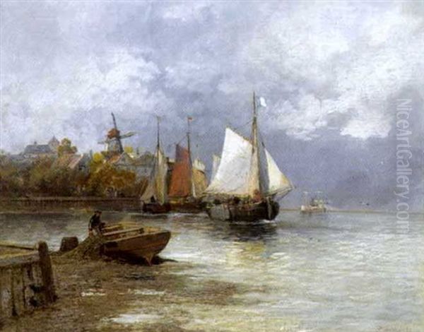 Ein Hollandischer Fischerhafen Oil Painting by Pierre Dumont