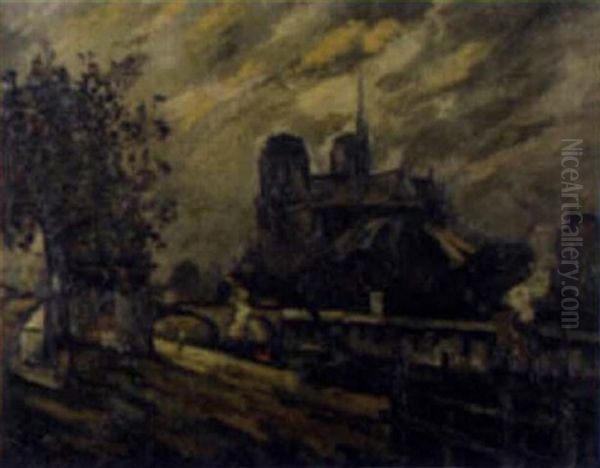 Notre Dame, Vue De La Rive Gauche, Paris Oil Painting by Pierre Dumont