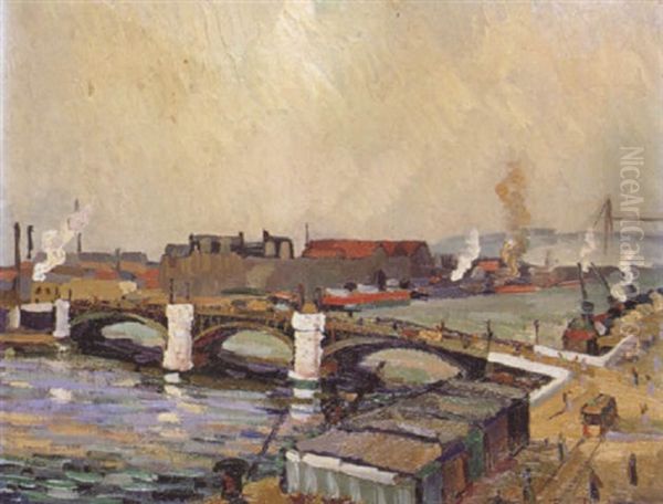 Pont Sur La Seine Oil Painting by Pierre Dumont