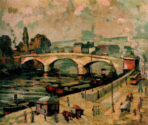 Quai Anime - Le Pont Neuf Oil Painting by Pierre Dumont