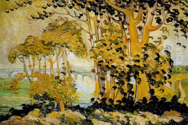 Paysage Cotier Aux Grands Arbres Oil Painting by Pierre Dumont