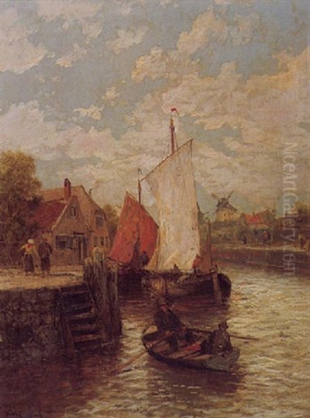 Fischerhafen In Der Normandie Oil Painting by Pierre Dumont