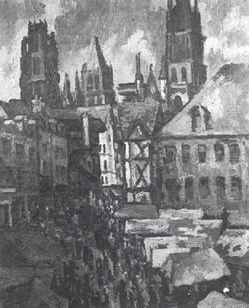 Le Vieux Marche A Rouen Oil Painting by Pierre Dumont