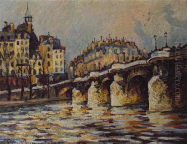 La Seine Au Pont-neuf Oil Painting by Pierre Dumont