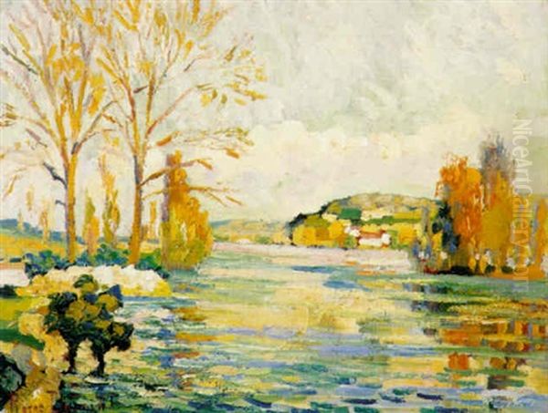 La Seine A Vernon Oil Painting by Pierre Dumont