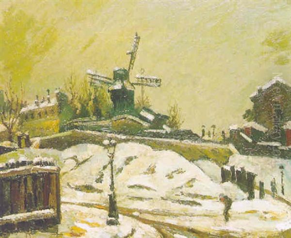 Moulin De La Galette Sous La Neige Oil Painting by Pierre Dumont