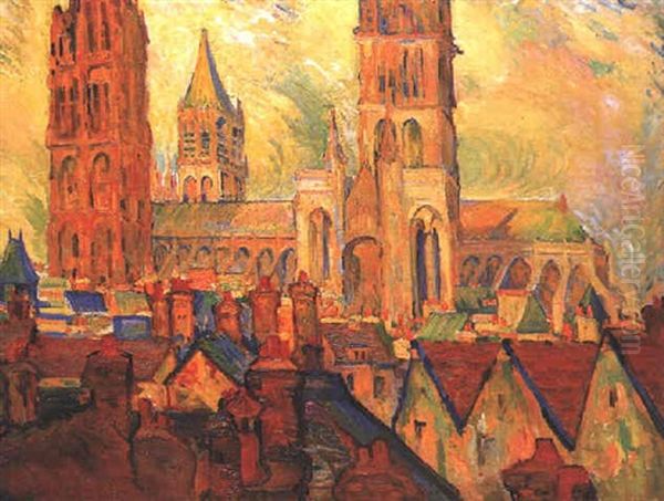 La Cathedrale De Rouen Vue Des Toits Oil Painting by Pierre Dumont