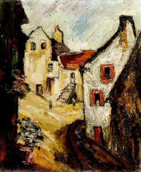 A Village Street With Houses Oil Painting by Pierre Dumont