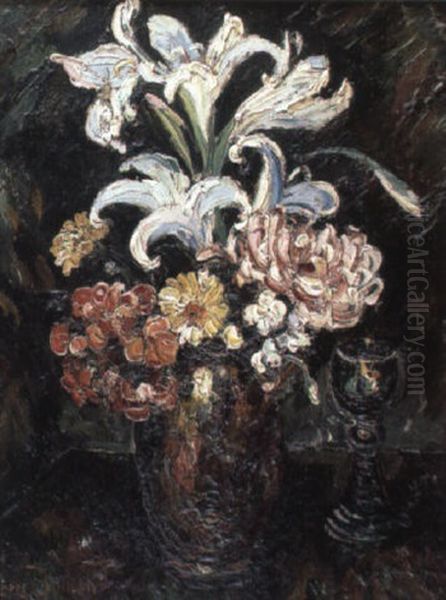 Still Life With White Lilies Oil Painting by Pierre Dumont