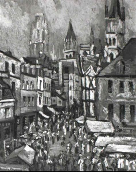 Rouen, Rue De L'epicerie Oil Painting by Pierre Dumont