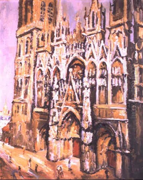 La Cathedrale Notre Dame, A  Rouen Oil Painting by Pierre Dumont