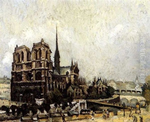 Paris Et La Cathedrale Notre-dame Oil Painting by Pierre Dumont