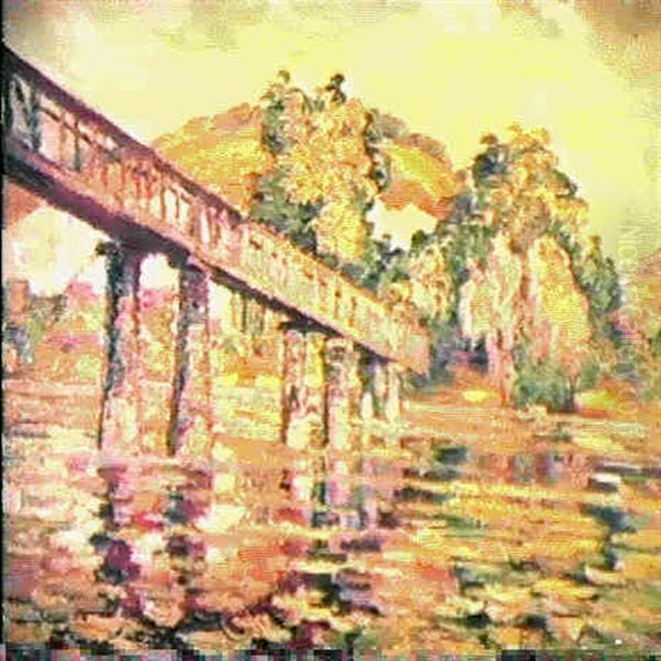 Pont Sur La Seine Oil Painting by Pierre Dumont