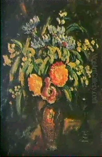 Interieur Au Bouquet Oil Painting by Pierre Dumont