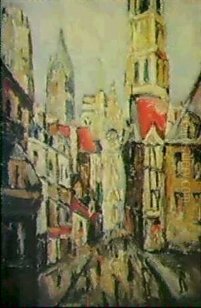 Rouen, Rue Animee Pres De La Cathedrale Oil Painting by Pierre Dumont