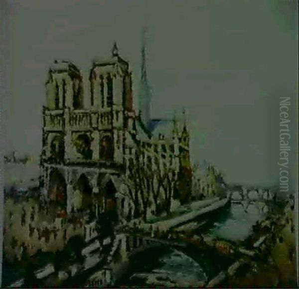 Notre Dame Et Les Quais A Paris Oil Painting by Pierre Dumont