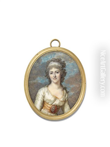 Madame Campan, Nee Jeanne Louise Henriette Genet, In White Dress And Gold Belt Set With A Belt Buckle Depicting The Profiles Of King Louis Xvi, Marie-antoinette And The Dauphin Oil Painting by Francois Dumont