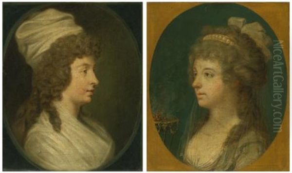 Portrait Of A Young Lady In Profile; Portrait Of A Young Lady In The Guise Of A Vestal Virgin (pair) Oil Painting by Francois Dumont