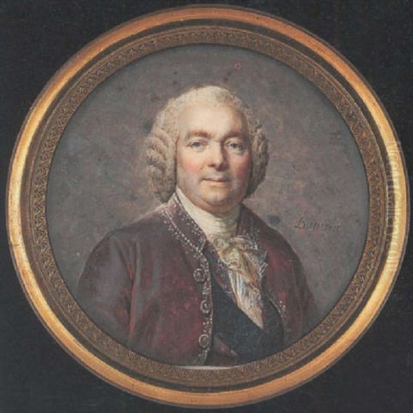 A Gentleman Wearing Silver Figured Plum-coloured Coat, Matching Waistcoat, White Lace Cravat, Black Sash And Short Powdered Wig Oil Painting by Francois Dumont