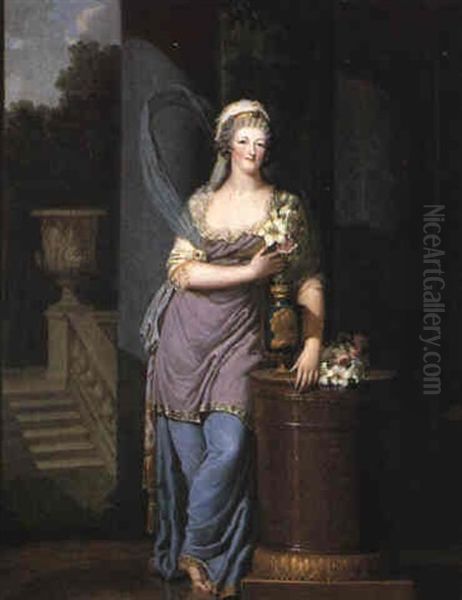 Portrait De Marie-antoinette Pressant Des Lys Sur Son Coeur Oil Painting by Francois Dumont