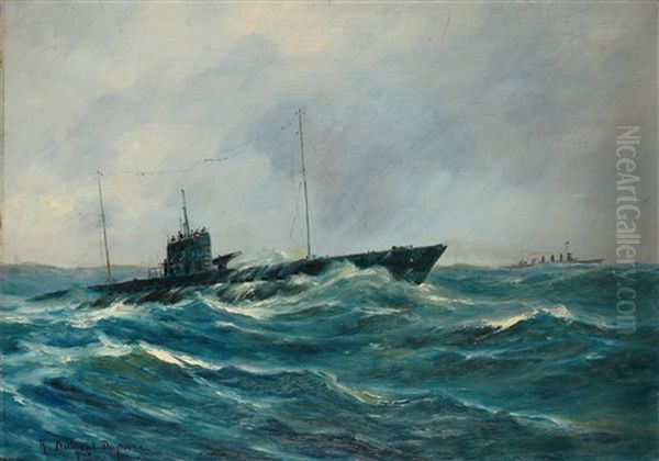 Navire E Guerre Dans La Tempete Oil Painting by Robert Dumont-Duparc