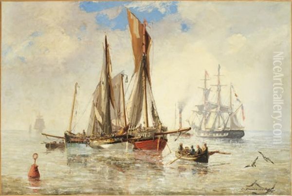 Trois Mats Et Bateaux De Peche Oil Painting by Saltiano Dumouchel