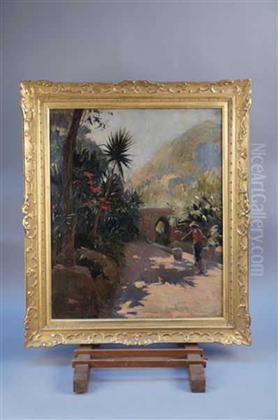 Porteur D'eau En Indochine Oil Painting by Louis Dumoulin